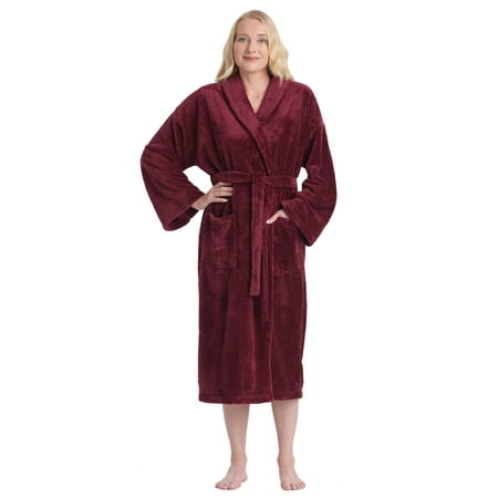 Girls Fleece Shawl Collar Robe - Women's Shawl Collar Satin Look Fleece Plush Robe Turkish Bathrobe