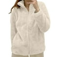 thumbnail image 2 of larppty Women's Autumn Winter Casual Solid Color Long Plush Polar Fleece Jacket - Warm Zipper Coat with Pockets（Light Yellow，XL）, 2 of 4