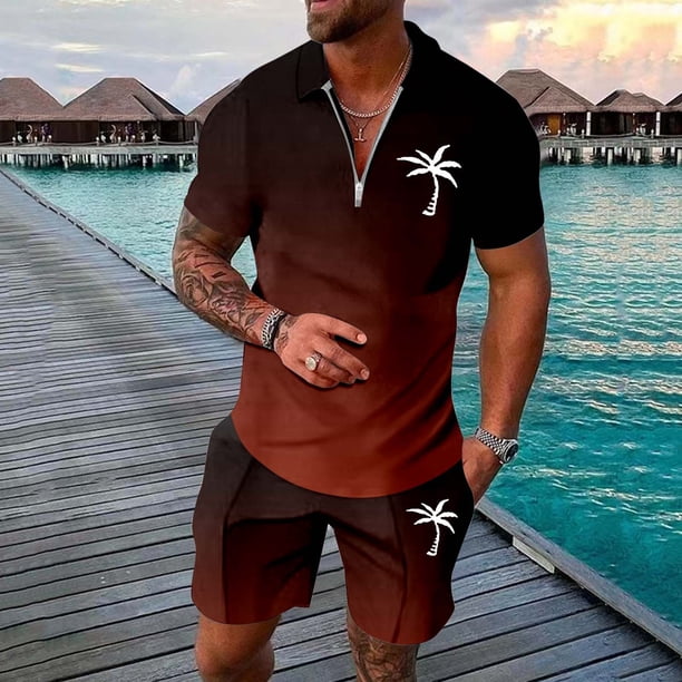 WILLBEST Traje de Moda para Hombre, Dos Trajes, Camisa y Pantalones Cortos de Color Liso, con Cremallera En La Parte Superior.