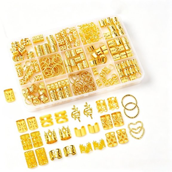 Hair Jewelry Gold Charms for Braid Accessories and Rings 190 Pcs
