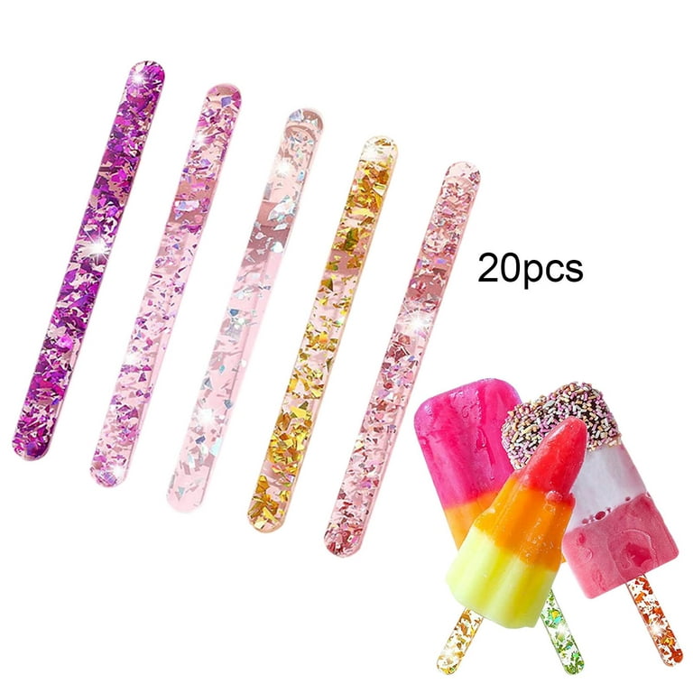 VIDELLY 50 Pieces Acrylic Popsicle Sticks Colorful Cakesicle Sticks 4.5  Inch Reusable Laser Popsicle Stick Mirror Ice Cream Sticks Mini Reusable