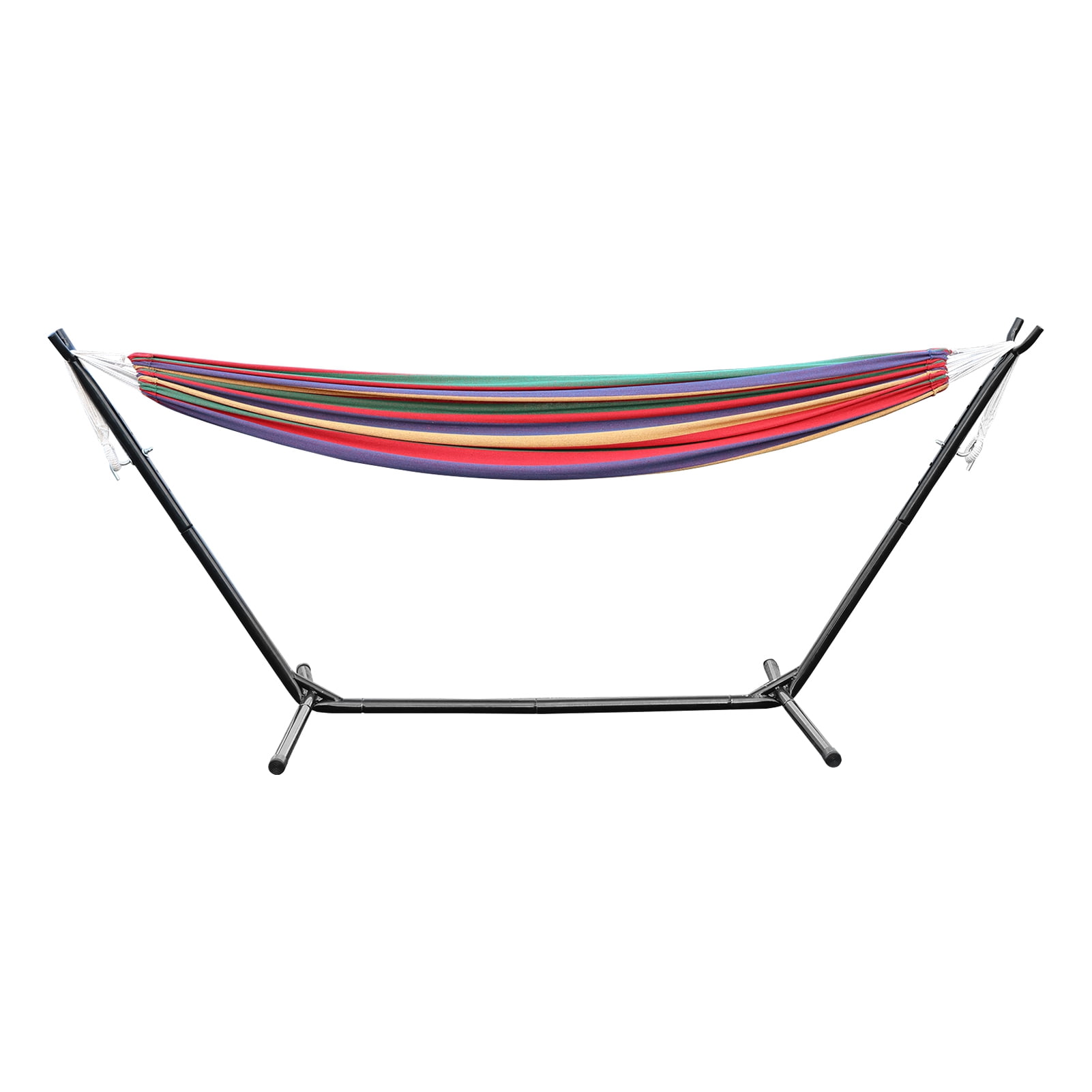 TidBay Basics Double Hammock with Space Saving Metal Stand, Indoor Hammock Stand with Carrying Bag, Strong Load-Bearing, Striped Print
