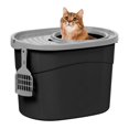 thumbnail image 1 of Arenero ovalado para gatos con entrada superior y pala, arenero para gatitos, caja de arena para gatos, grande, Negro/Gris, 1 of 9