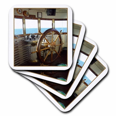 

3dRose Ships Wheel In Wheelhouse - Soft Coasters set of 8