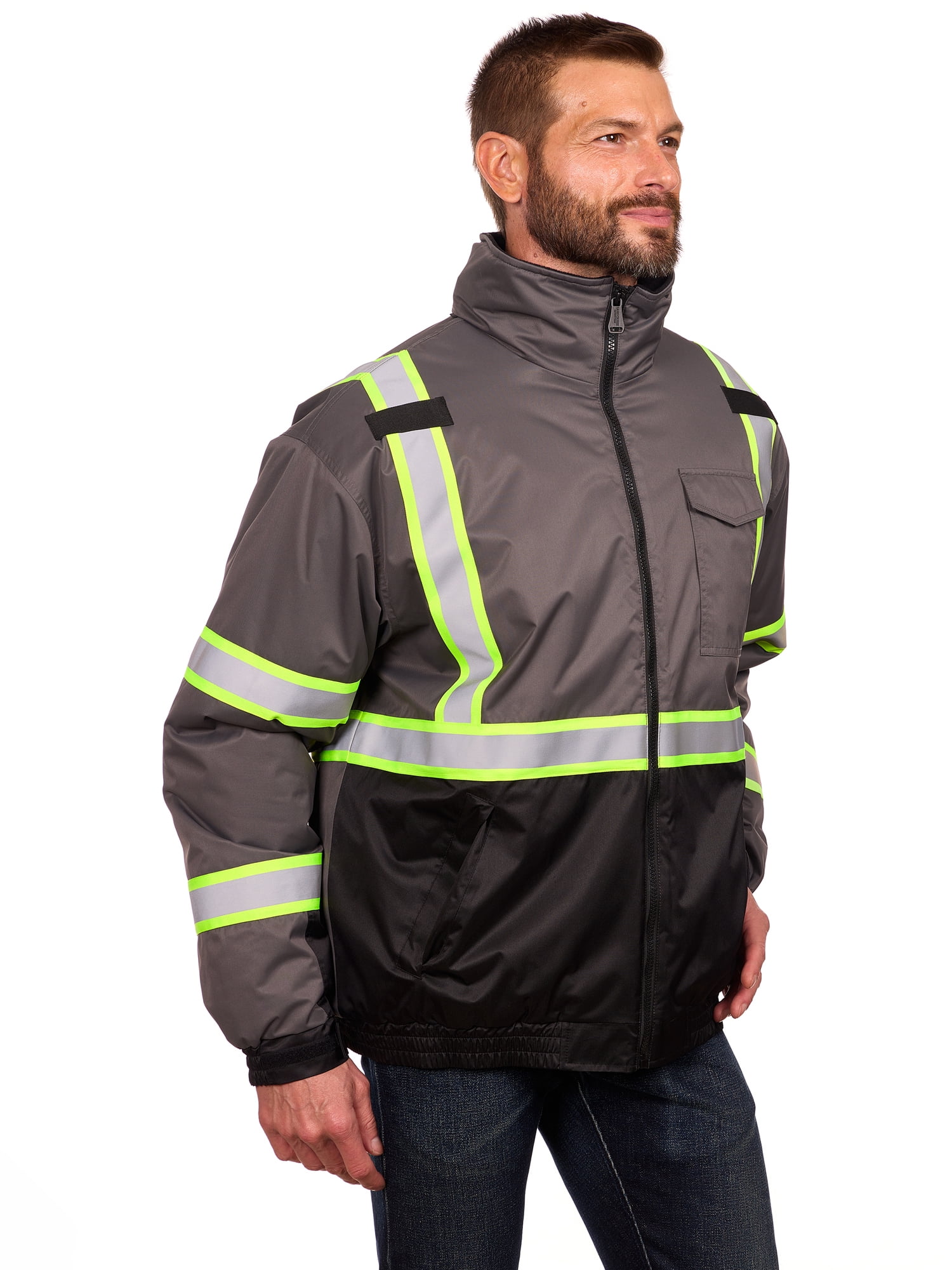 Bass Creek Outfitters Men's Oxford Insulated Safety Work Jacket with Hidden Hood, Sizes S-3XL