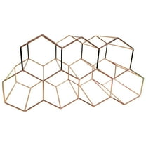 9 Bottle Rose Gold Countertop Wine Rack, Stylish Hexagonal Metal Wine Organizer, Space-Saving Storage for Standard Wine Bottles, No Assembly Required, Sturdy Welded Structure