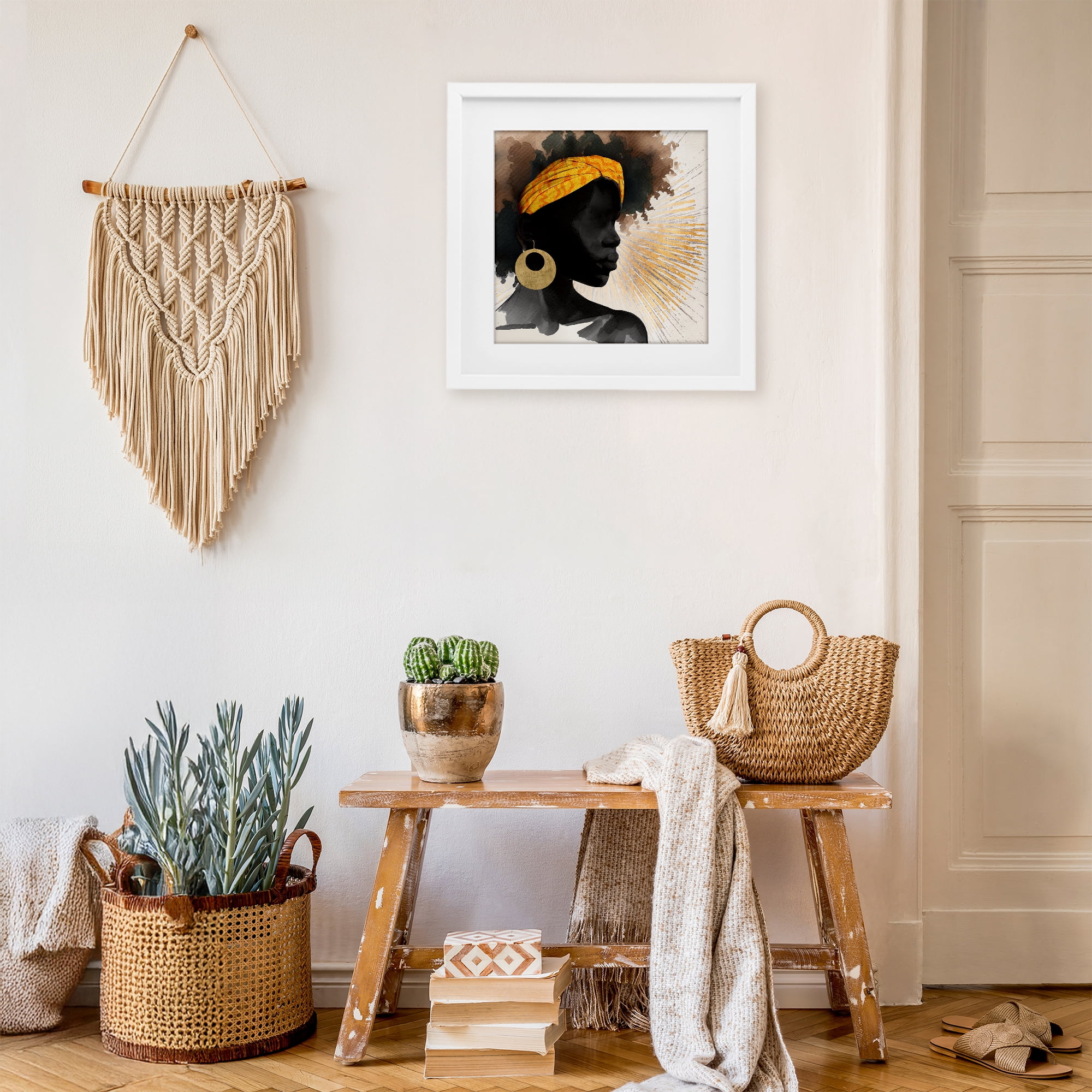 Stupell Industries Sunburst Silhouette with Headwrap White Framed Print Under Glass, design by CAD Designs
