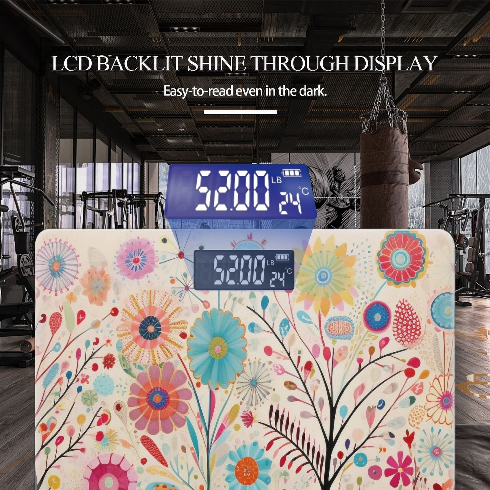 High Precision Body Weight Scale Smart Bathroom Scales with Large LCD Display(400lbs),Decorative for Bedroom-Colorful Floral Trees And Flowers With Bright Colors