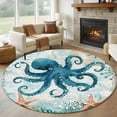 thumbnail image 2 of Coastal Octopus Large Area Rugs for Bedroom Living Room, Soft Non Slip Carpet Bedside Rug, Teal Nautical Beach Starfish Vintage Round Floor Cover Kitchen Accent Rug 7' for Dining Room/Office, 2 of 9