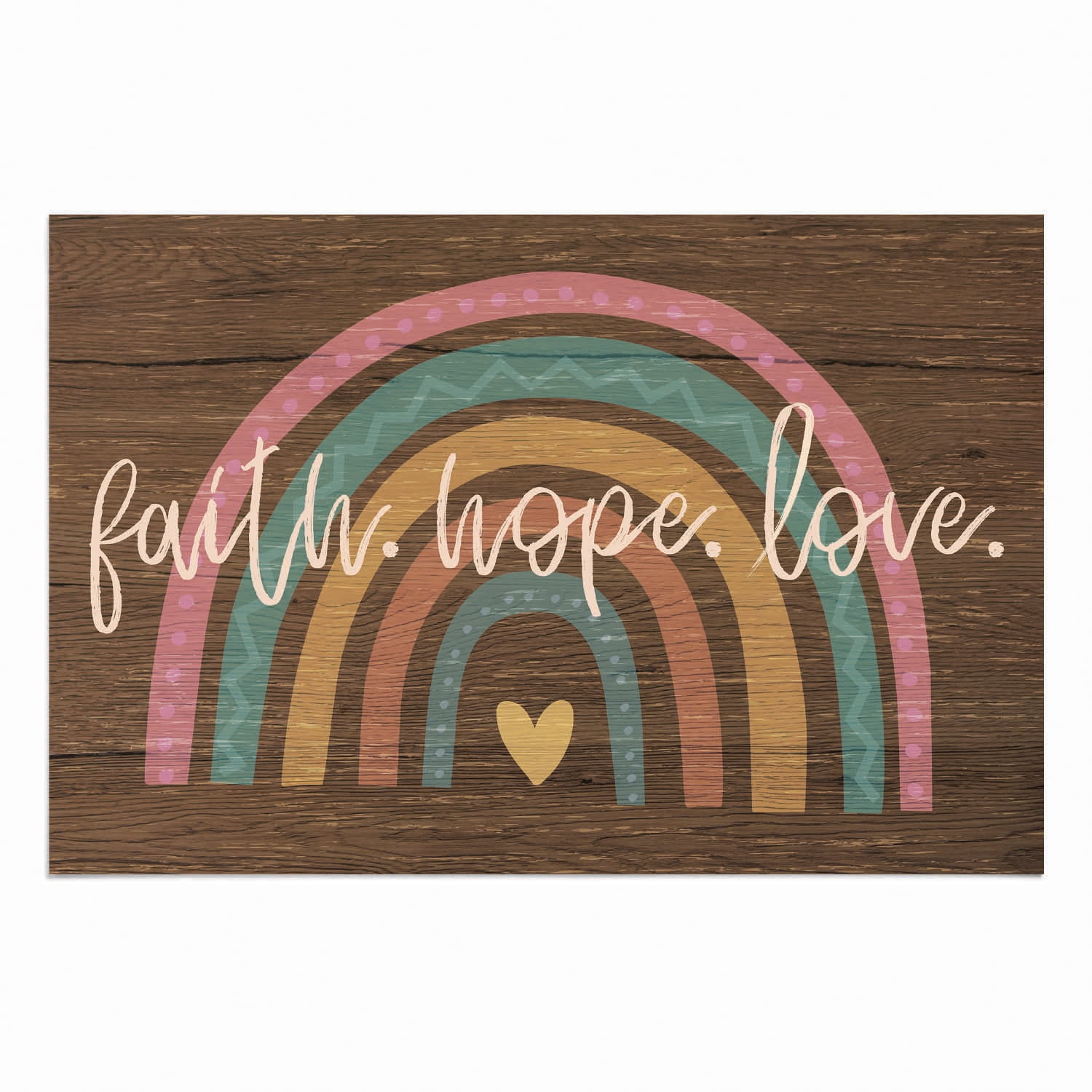 Personalized Planet 27x18 Faith Hope Love Boho Rainbow Uplifting Doormat with Custom Family Name Printed on Brown Rectangular 1/4” Thick Non Slip Mat for Kitchen Hallway Deck or Porch