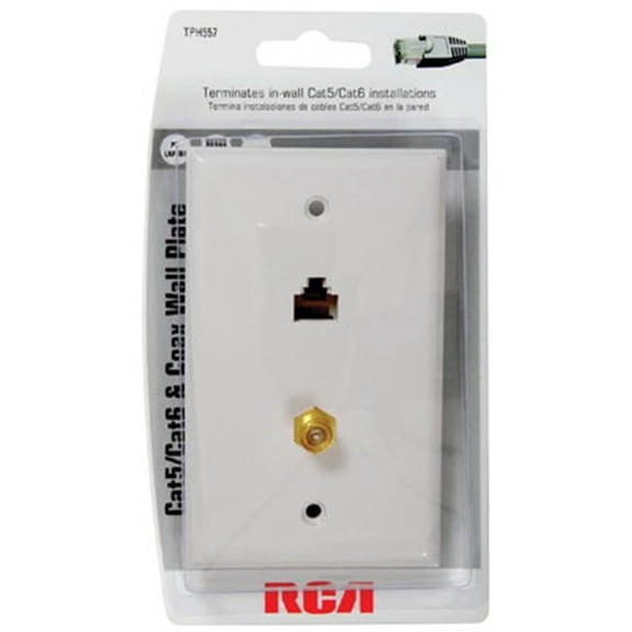 Audiovox Cat5e/6 Data and Coax Wall Plate - White Plastic Flush Mount - 2 Port