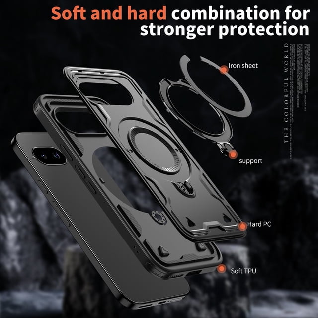 for Google Pixel 9A Case,Compatible with MagSafe,2 Pack Glass Screen Protector,Built-in KickStand Grip Ring,Heavy Duty Military Grade Shockproof Rugged Phone Cover For Pixel 9A 6.3"(Black)