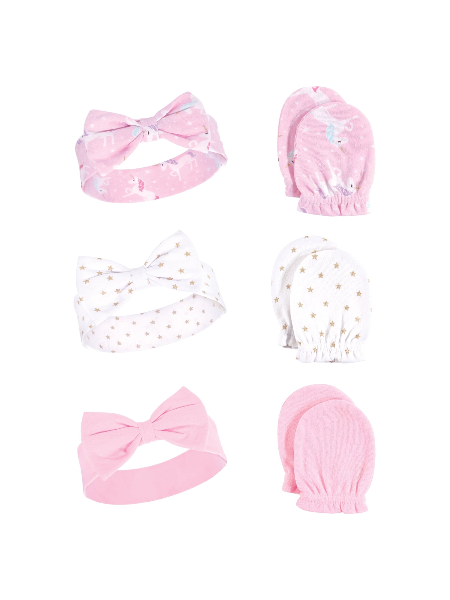 Hudson Baby Girl Headband and Scratch Mittens 6-Piece Set Bows