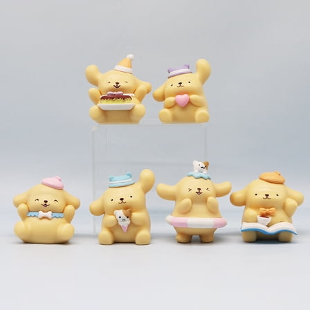 New Yellow Pompompurin Figure Doll, Cute Puppy Cartoon Desktop Decoration, Living Room Car Office Model Figures Toys, 6-Piece Set