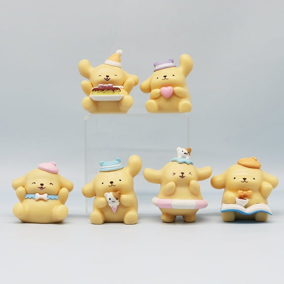 New Yellow Pompompurin Figure Doll, Cute Puppy Cartoon Desktop Decoration, Living Room Car Office Model Figures Toys, 6-Piece Set