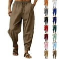 thumbnail image 4 of qucoqpe Men's Lightweight Linen Pants Solid Color Breathable Drawstring Waist Loose Fitting Trousers, 4 of 4