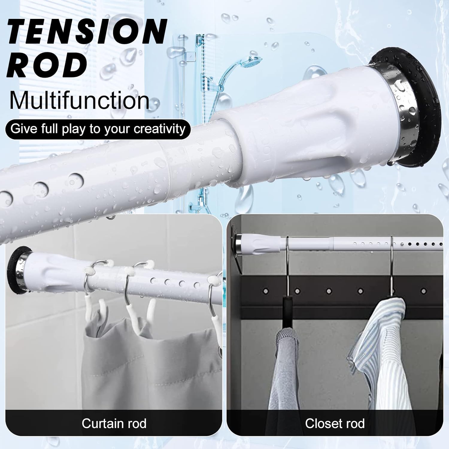 OLIYNEDY Shower Curtain Rod with Holders, 42-72'' Heavy Duty Adjustable and No Drill for Bathroom, Closet, Windows, White