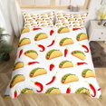 thumbnail image 1 of Housse de Couette Mexicaine Piments Rouges Taco Nachos Burrito Ensemble de Literie avec Fermeture Éclair, Nourriture Latine Cinco de Mayo Housse de Couette avec 2 Taies d'Oreiller, Taille Très Grand, Multicolore, 1 of 6