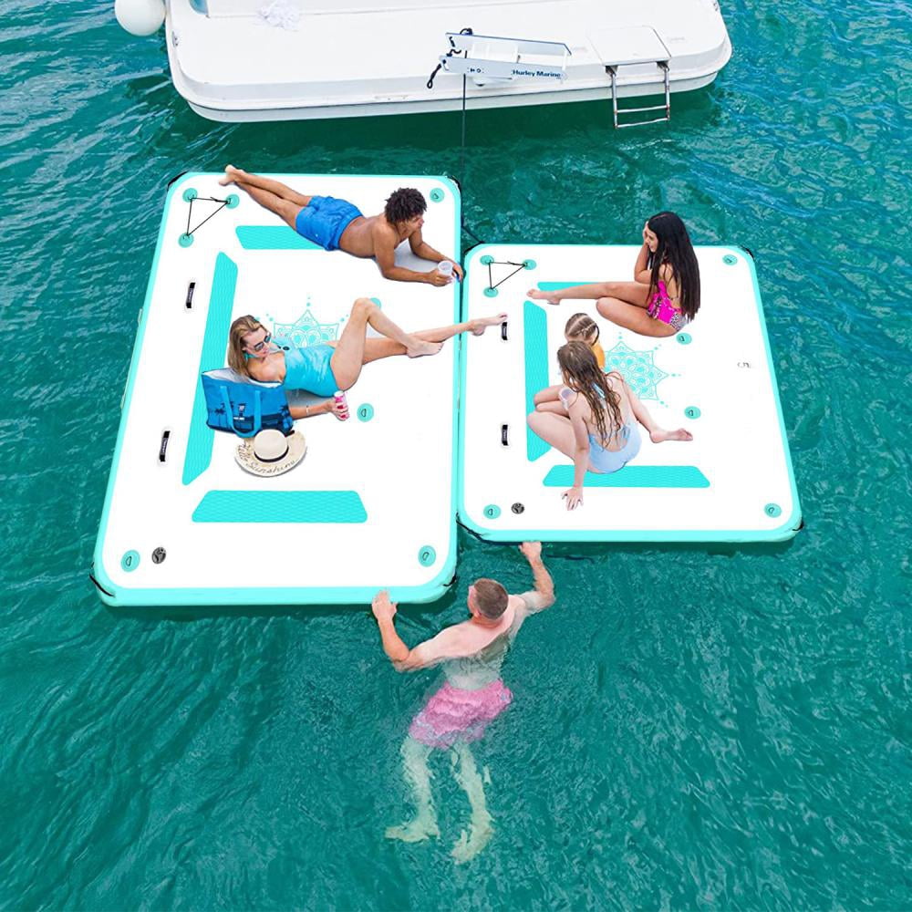 6 x 5 ft Inflatable Water Platform Swim Deck with None-Slip Surface FBSPORT Inflatable Floating Dock Mat Floating Platform for Pool Beach Ocean 6 Inch Thick PVC Construction