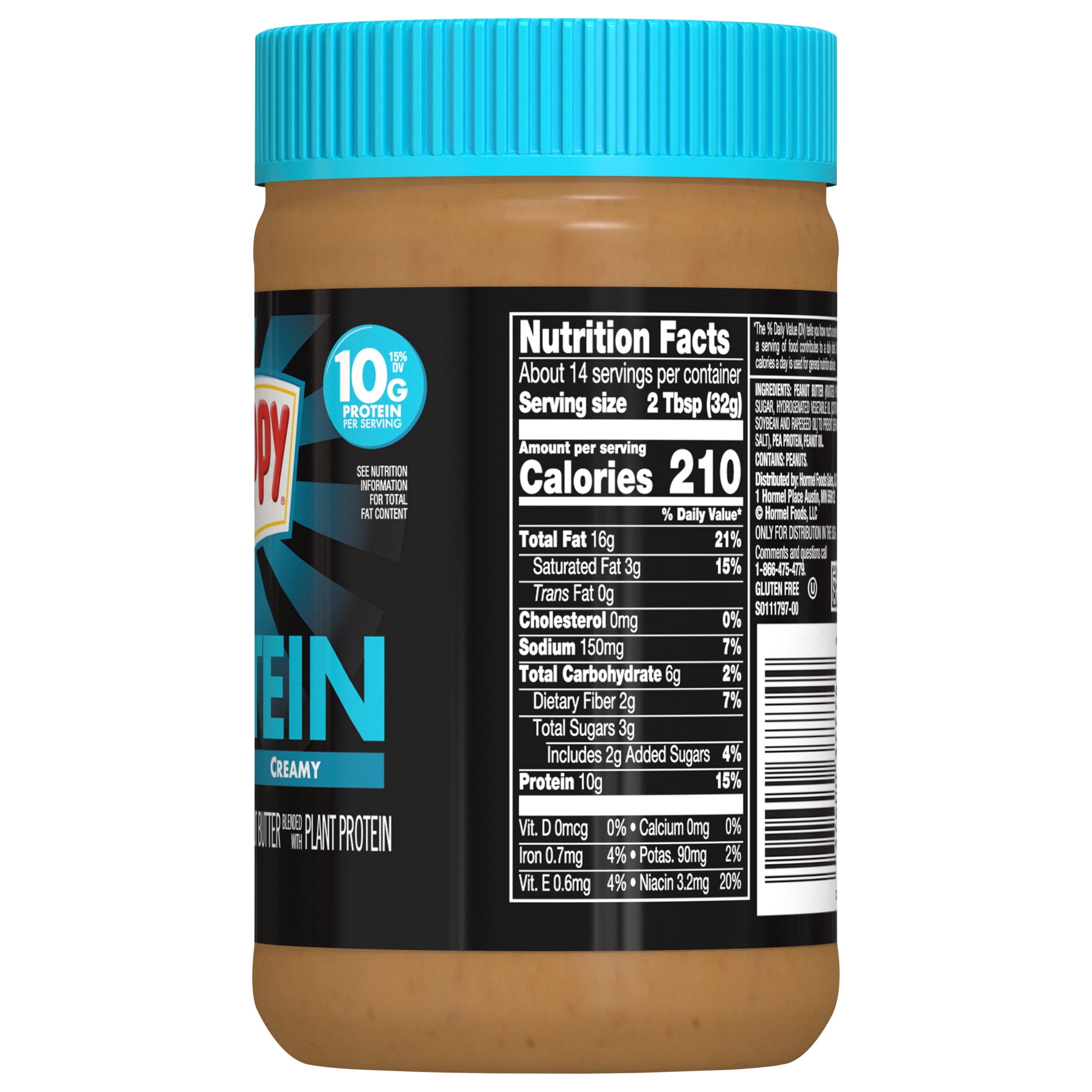 (12 pack) SKIPPY Creamy Peanut Butter Blended with Plant Protein, Shelf Stable, 16 oz Plastic Jar