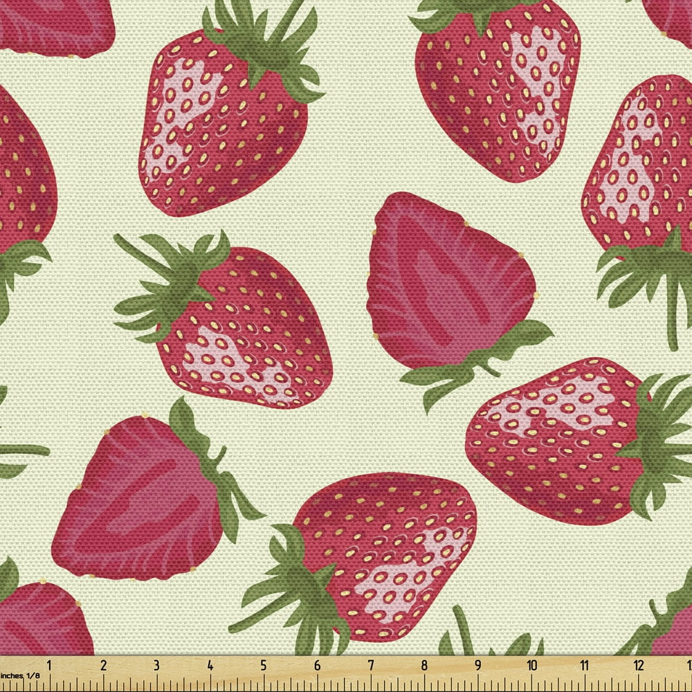 Fruits Fabric by the Yard Strawberries Vivid Growth Plant Vitamin Organic Diet Refreshing Image