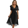 thumbnail image 5 of Womens Floral Maxi Dress - Short Sleeve Summer Boho Wedding Guest Dress Tie Waist Empire Waist Chiffon Modest Midi Dresses Black L, 5 of 7