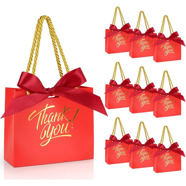 Paquete de 60 bolsas pequeñas de regalo con asas, bolsas de regalo con cinta de lazo, bolsas de papel de regalo a granel para boda