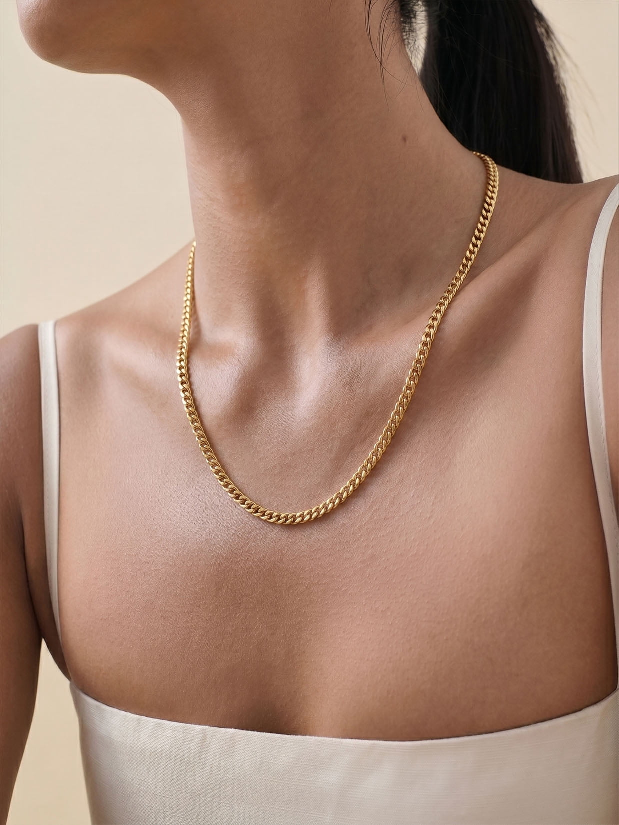 ChainsProMax Men Cuban Chain Thin 18K Gold Plated Chain Stainless Steel Necklace for Men 24 inch