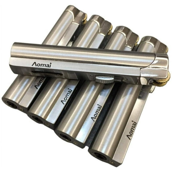 5 Pcs Slim Metal Jet Torch Flame Lighter Grinding Flint Butane Gas Windproof Cigarette Lighter - Silver
