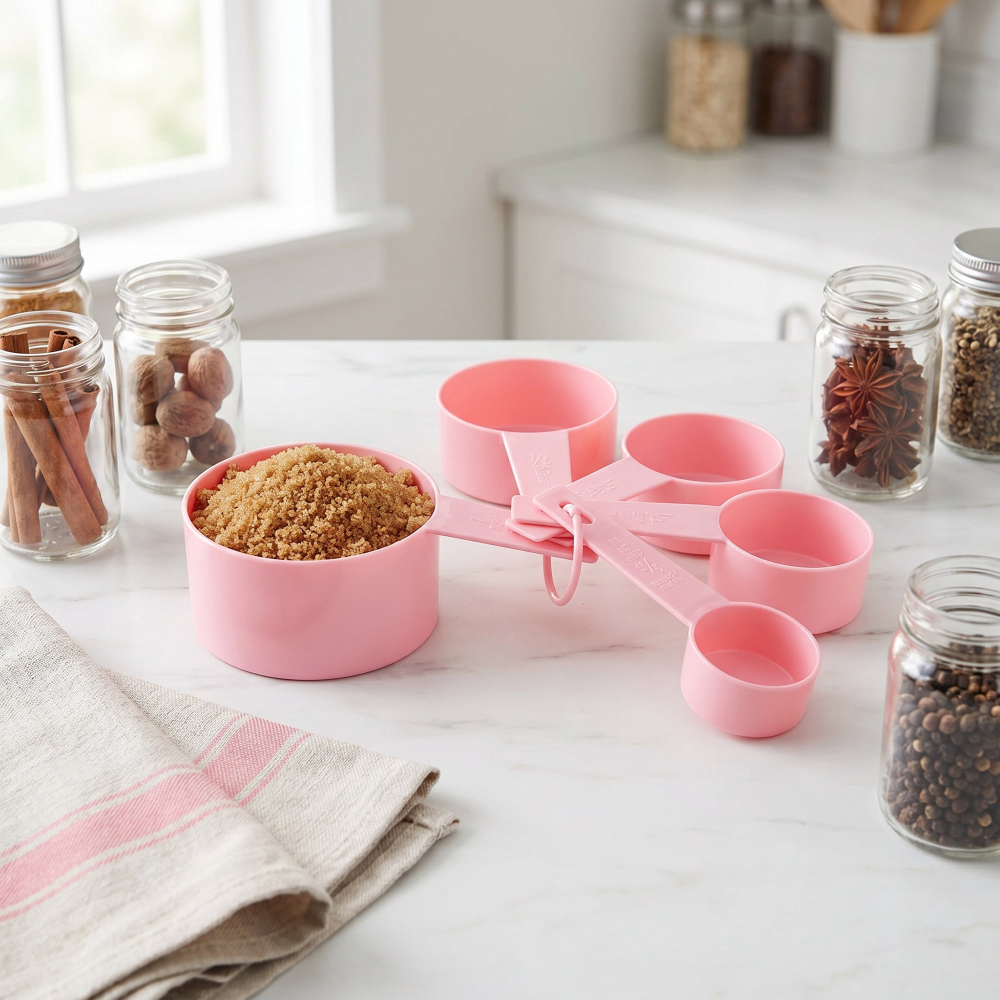 Unique Bargains Plastic Measuring Spoons Set for Cooking and Baking Pink 5Pcs