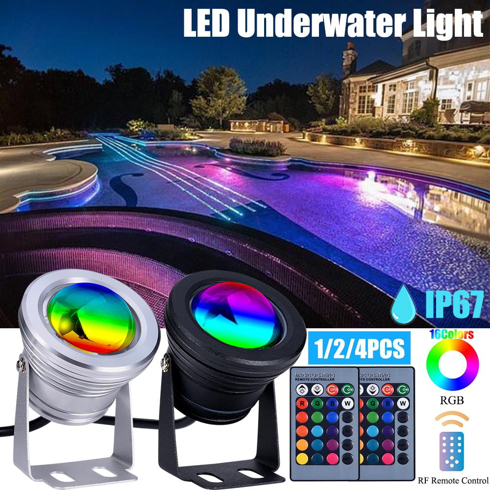 RGB LED Pond Light IP67 Waterproof 10W 12V Outdoor Spotlight with Remote Control Illuminating Fountain Waterfall Fish Tank Garden Landscaping Decor Lighting Fixture 