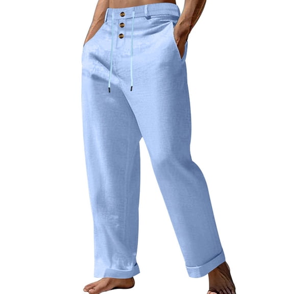 FINALGANG Mens Solid Color Loose Fit Pants Three Button Waist Drawstring Waistband Lightweight Casual Trousers For Loungewear Daily Wear Comfortable Bottoms