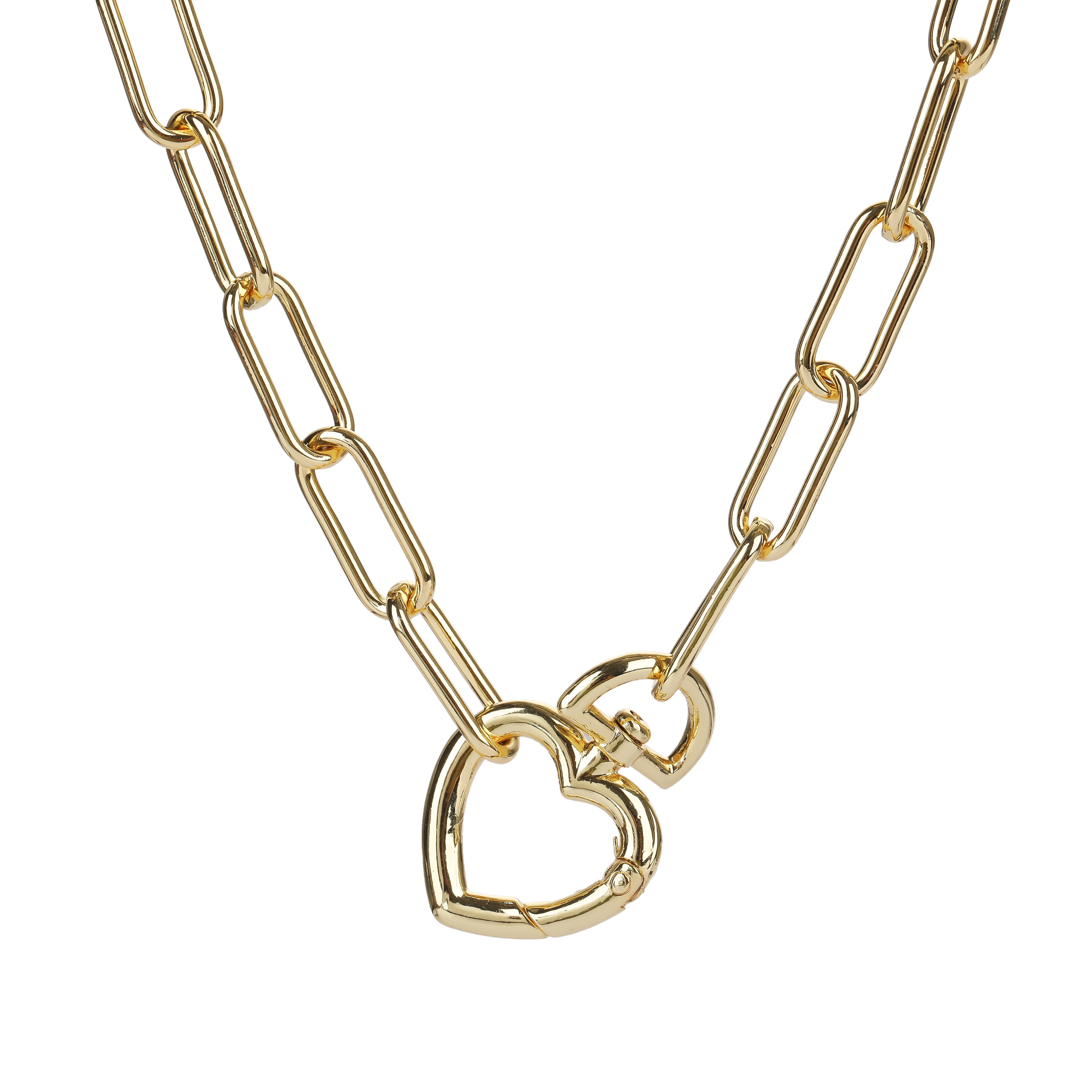 Giorgio Bergamo Gold Plated Paper Clip Necklace with Heart Lock, Valentine's Day Gift