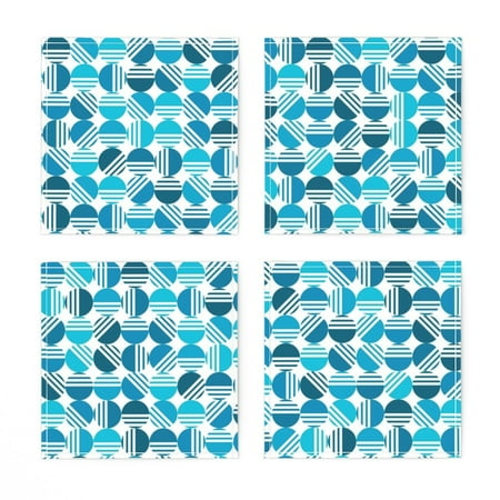 

Linen Cotton Canvas Cocktail Napkins (Set of 4) - Retro Circles Mid Century Midcentury Modern Geometric Lines Stripes Vintage Blue Moon Tiki Cocktail Print Cloth Cocktail Napkins by Spoonflower