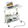 thumbnail image 7 of Hassch Portable Desk with Power Outlet, Height Adjustable Computer Laptop Table with USB Ports, Rolling Table with 2 Shelves for Home Office, White, 7 of 7