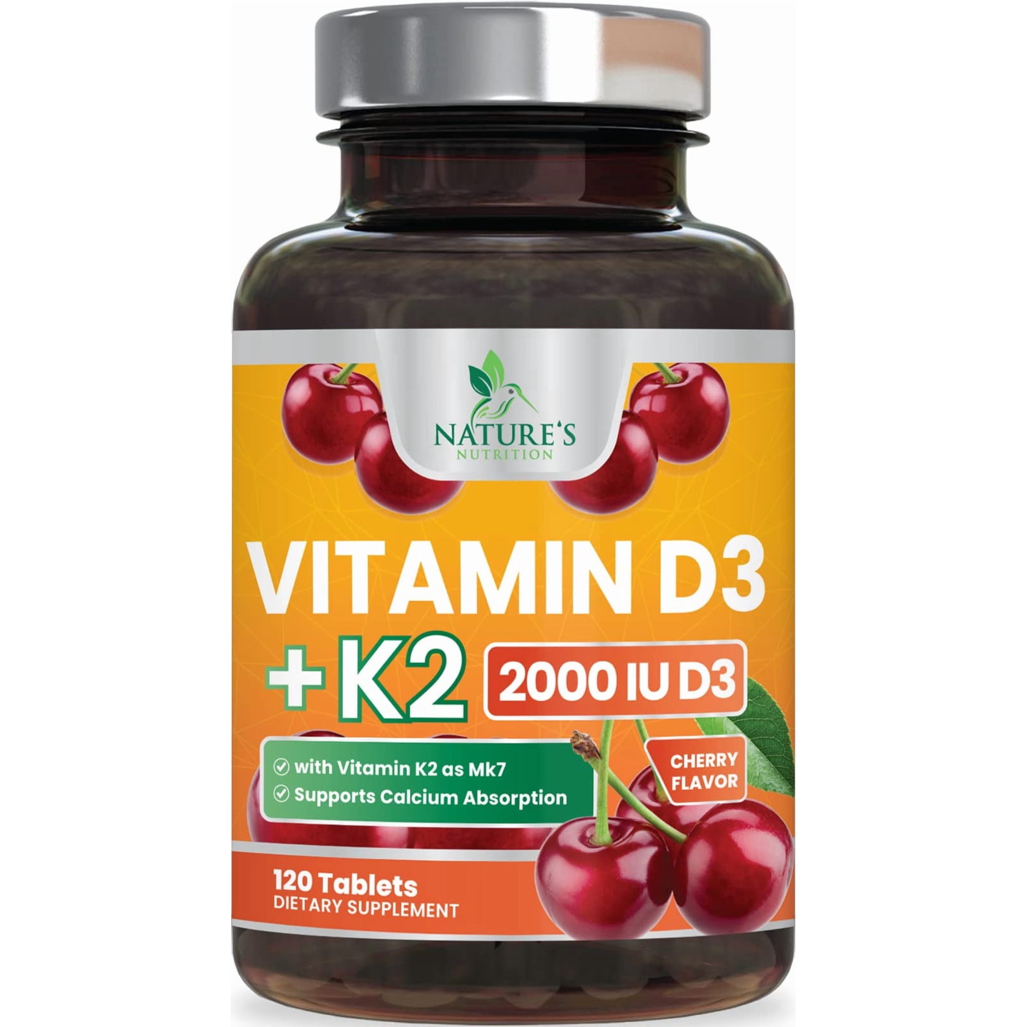 Vitamin D3 K2 Supplement 2000 IU D3 - Extra Strength MK-7 K with Vitamin D3 - For Immune Support, Heart, Teeth & Bone Health - Easy to Swallow, Max Absorption D3K2 Chewable, Berry Flavor, 120 Tablets