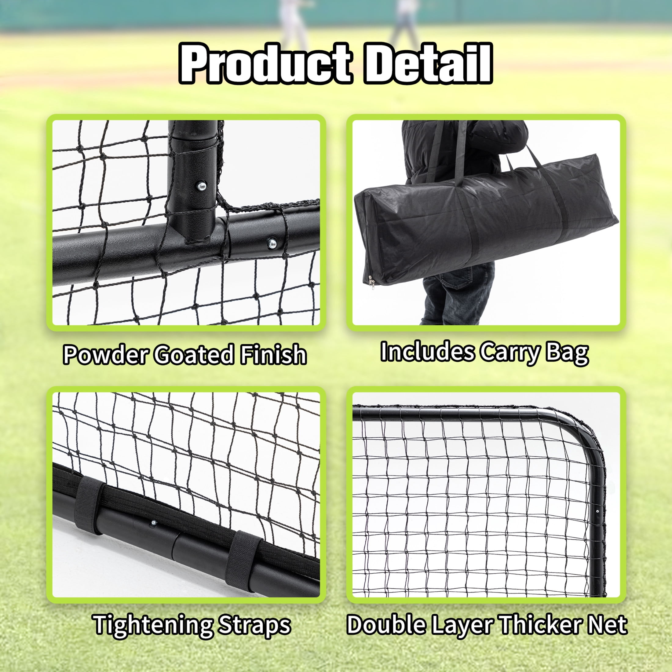 Noble House 84" L-Shaped Baseball Pitching Net with Wheels and Carry Bag, Heavy-Duty Training Screen, Black