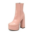 thumbnail image 6 of Platform Dress Boots for Women Fashion Patent Leather Ultra Chunky Block High Heel Zip up Short Ankle Booties, 6 of 8