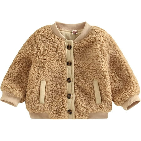 

PIKADINGNIS Toddler Baby Boy Girl Fleece Coat Solid Long Sleeve Button Down Sherpa Jacket with Pocket Thicken Warm Winter Clothes