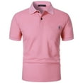 thumbnail image 3 of Mens Polo Shirt Pique Lapel Casual Trend Business Comfortable Loose Short Sleeved Shirt Mens Clothing,Pink,XL, 3 of 5