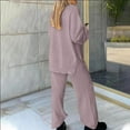 thumbnail image 5 of ZyeKqe Pajamas Sets for Women 2 Piece Fuzzy Fleece Long Sleeve V Neck Top and Wide Leg Pants Loungewear, 5 of 7