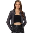 thumbnail image 1 of Chaqueta De Lentejuelas Tipo Aviador Con Cremallera En La Parte Delantera Con Purpurina Brillante Para Mujer Arcoíris XS, 1 of 6