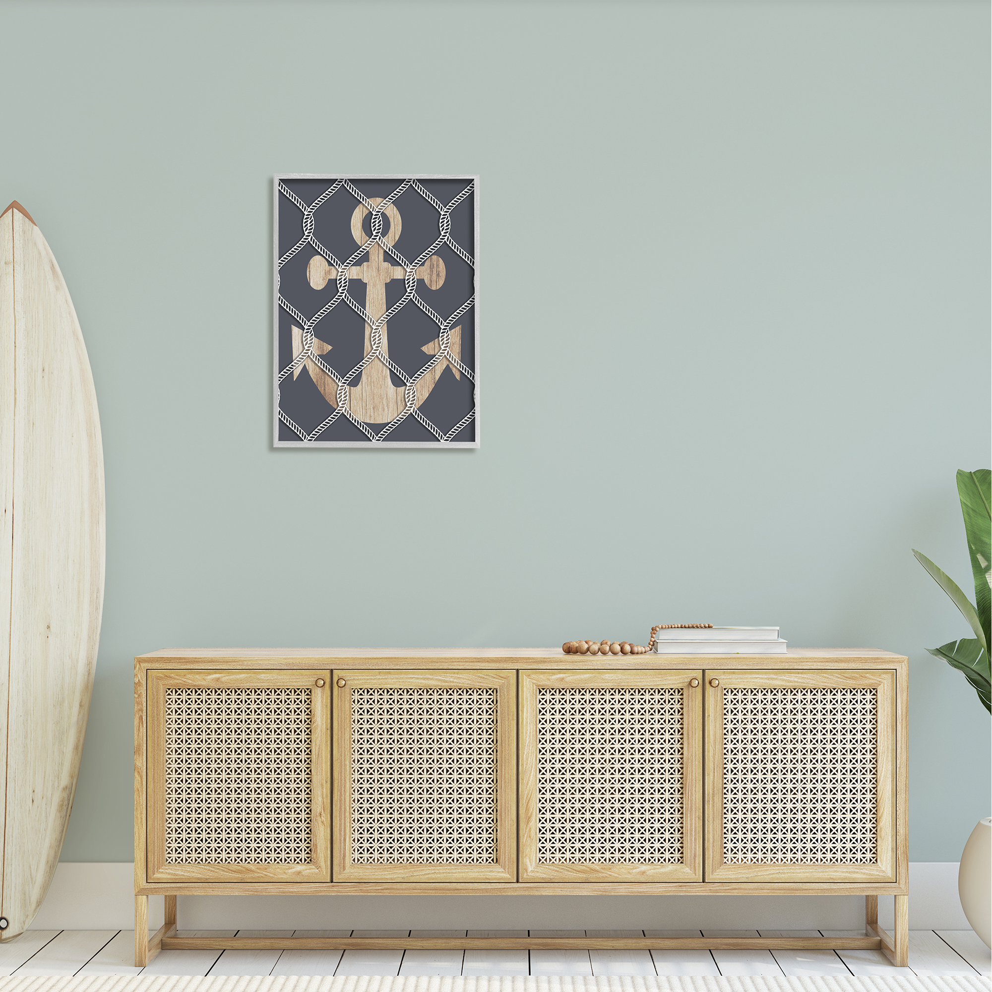 Stupell Nautical Anchor Linked Rope Landscape Painting Gray Framed Art Print Wall Art