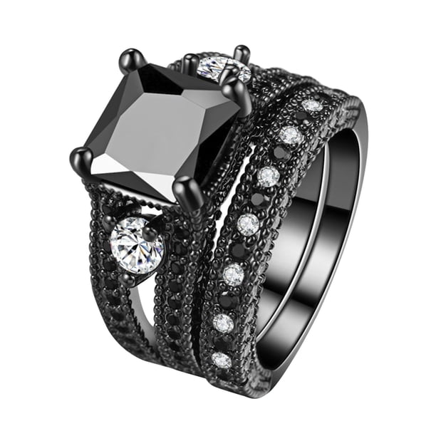 Anillo Europeo y Conjunto Negro Nano Zircon Anillo chapado en oro