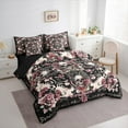 thumbnail image 2 of Manfei Halloween Skeleton Twin Bedding Sets 7-Piece,Retro Damask Print Bedding Comforter Set,Pink Flower Floral Sheet Sets For Children,Ultra Soft Home Decor Reversible, 2 of 7