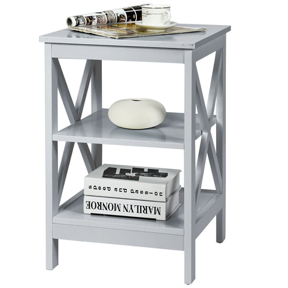 Finihen End Table, 3-Tier Nightstand End Table with X Design Storage, Bed Side Tables, for Living Room, Bedroom, Black Finihen End Table, 3-Tier Nightstand End Table with X Design Storage, Bed Side Tables, for Living Room, Bedroom, Black