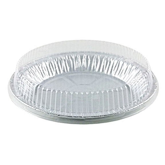 Pactogo 9" Aluminum Foil Pie Pan 1" Medium Deep with Clear Dome Lids - Made in USA (Pack of 25 Sets)
