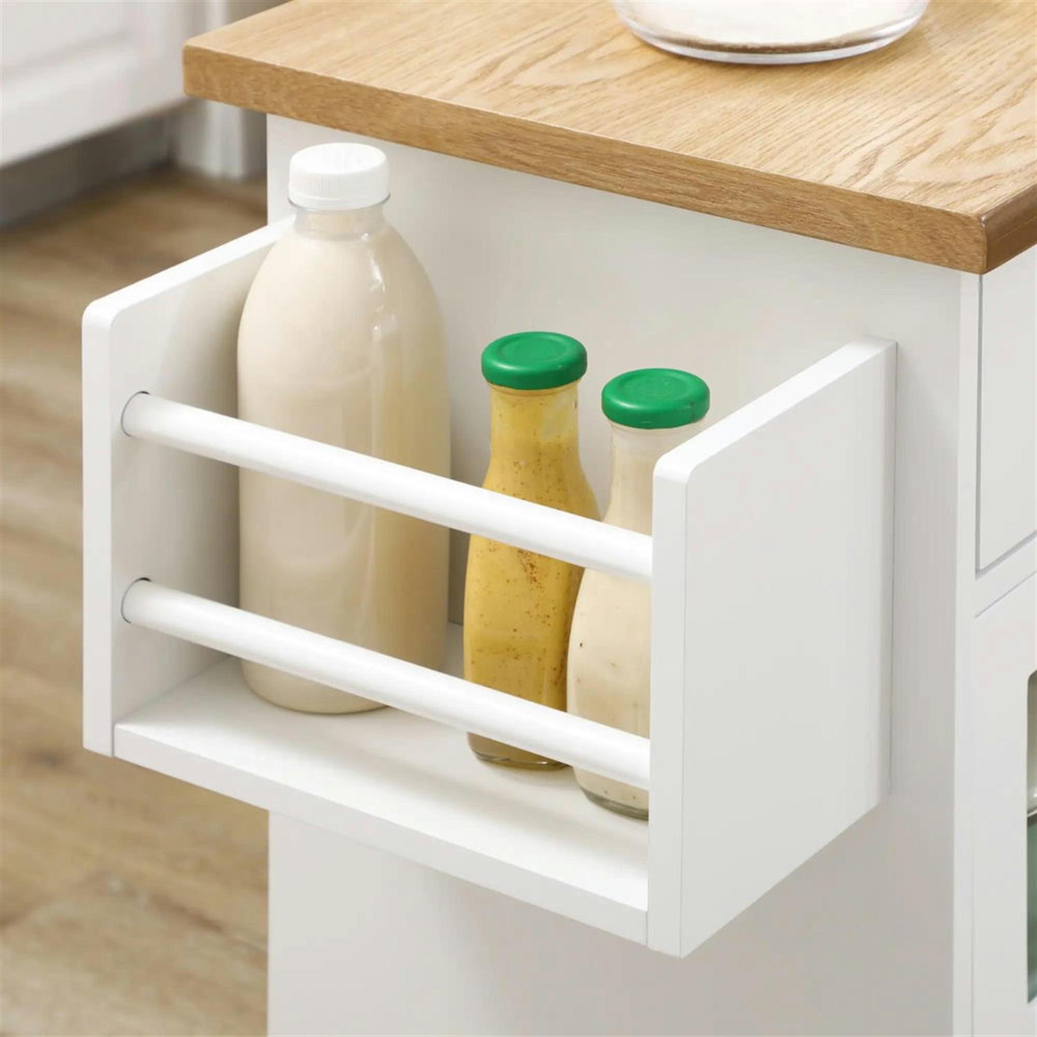 Demi Bonn 38" Kitchen Island Cart on Wheels with Storage, Rolling Dining Room Serving Utility Carts Mobile Movable with Wood Top and Drawer for Dining Room, White