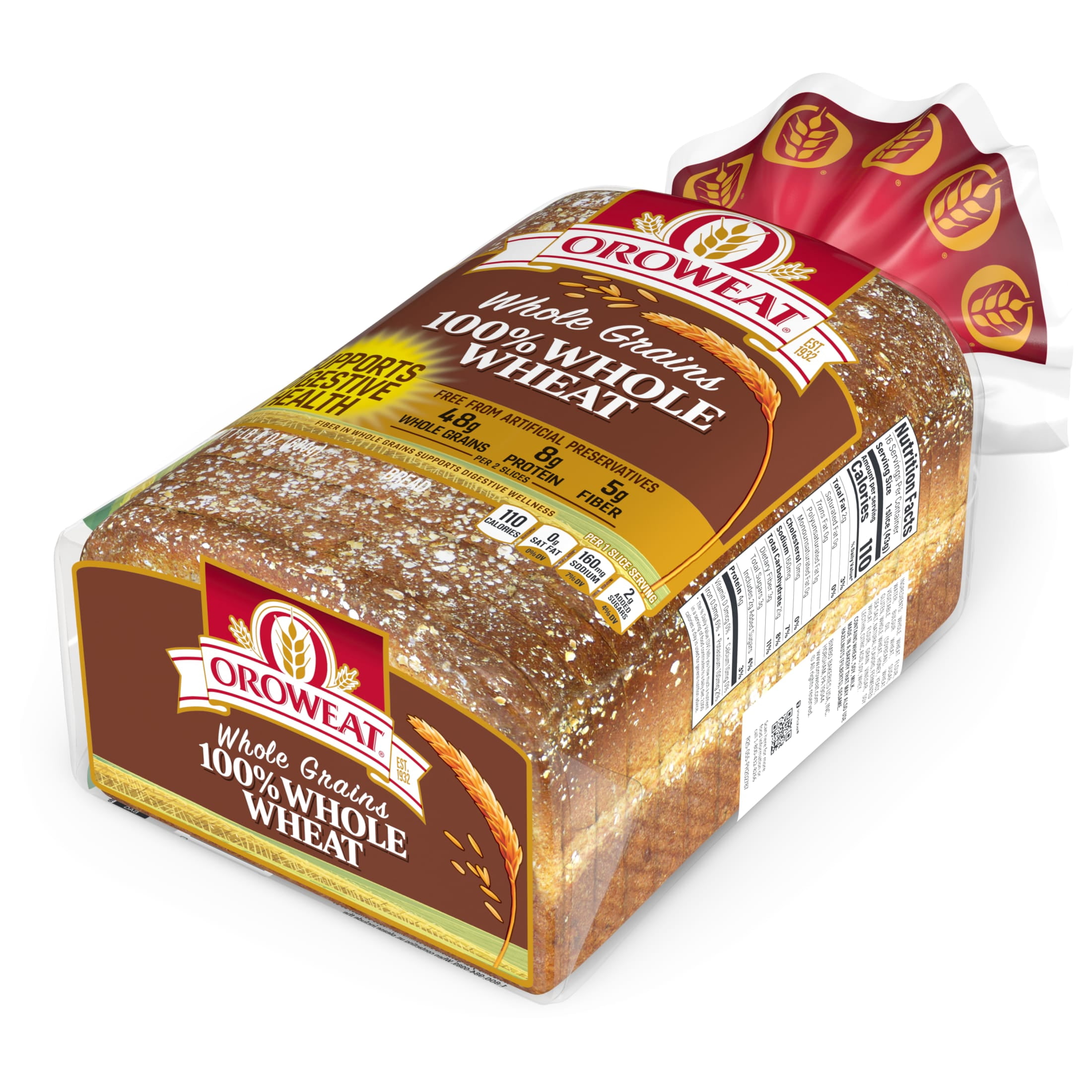 Oroweat Whole Wheat Bread, 24 oz, Wheat Bread, Bag
