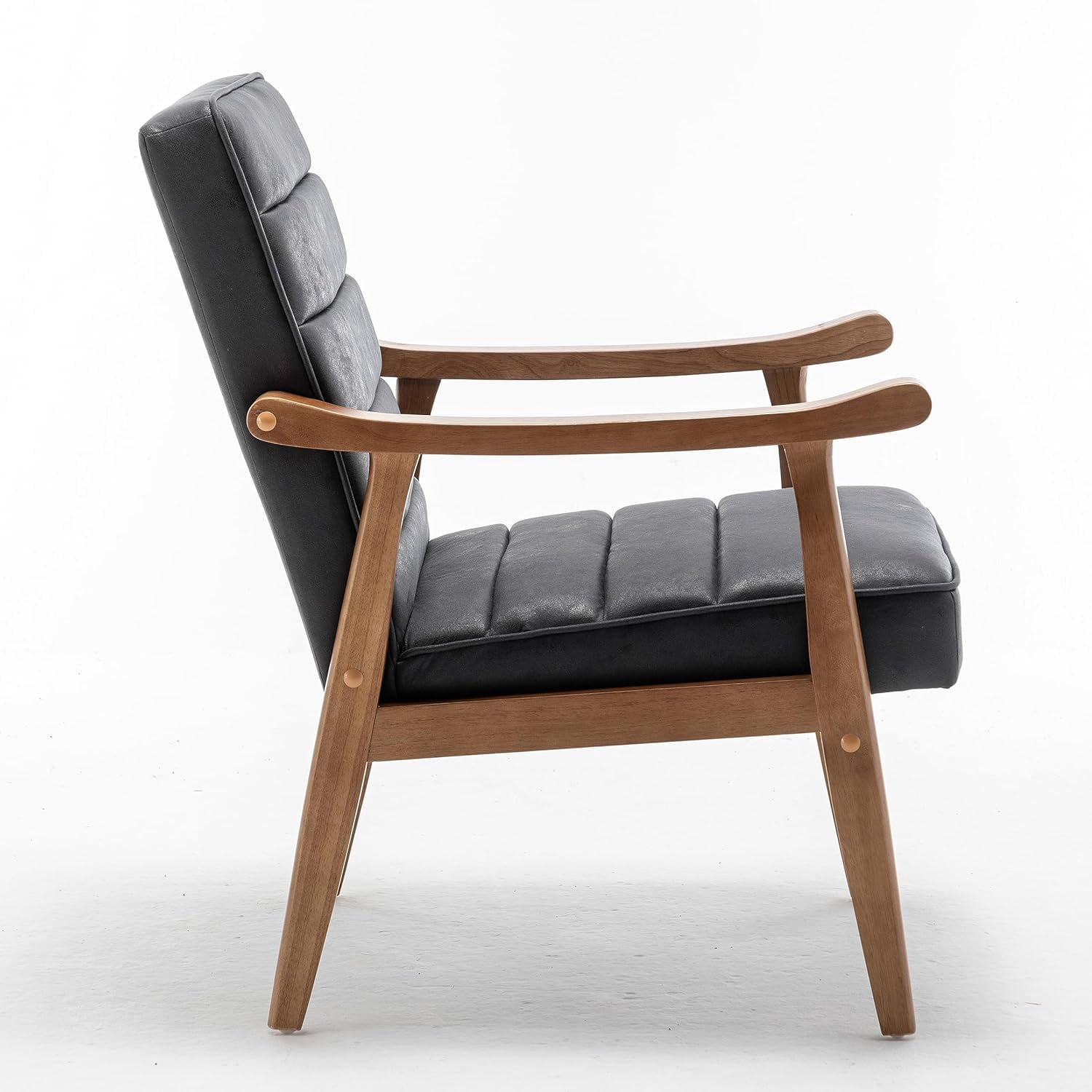 US Pride Furniture Unique Mid Century Modern Accent Chair with Open-Framed Armchair Design Plush Foam Leather-Look Microfiber Seat and Back Cushions Black